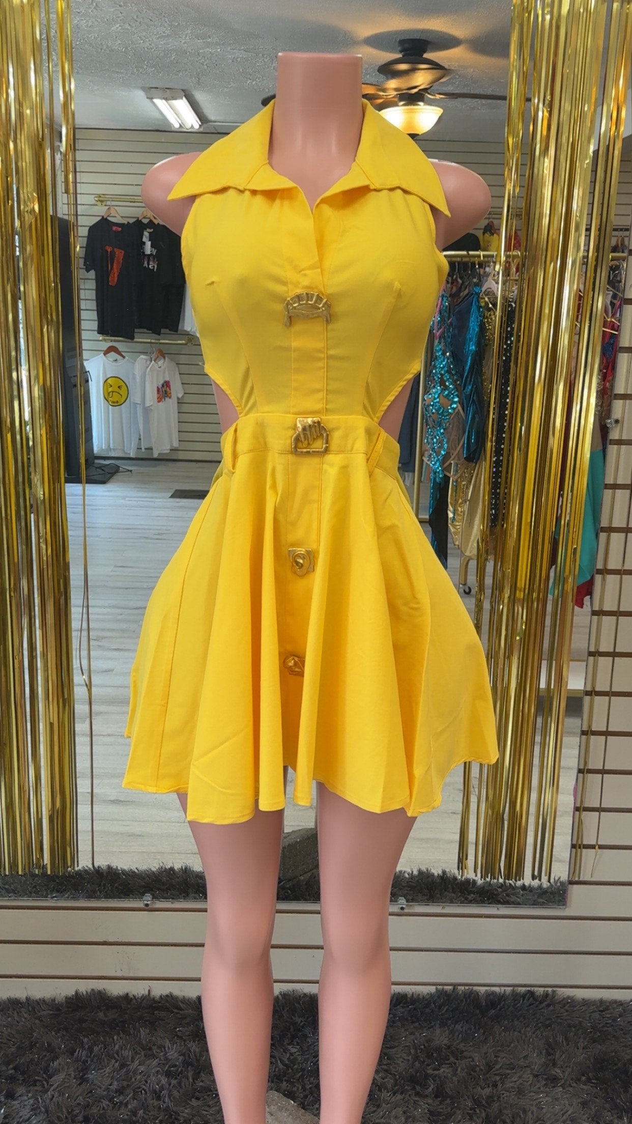 Golden Glow Cutout Mini Dress