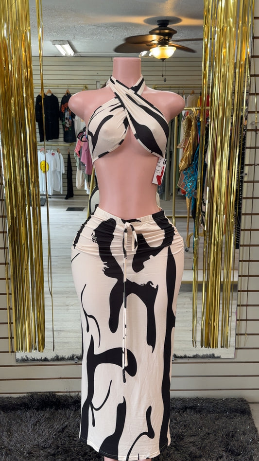 White Animal print 2 piece set