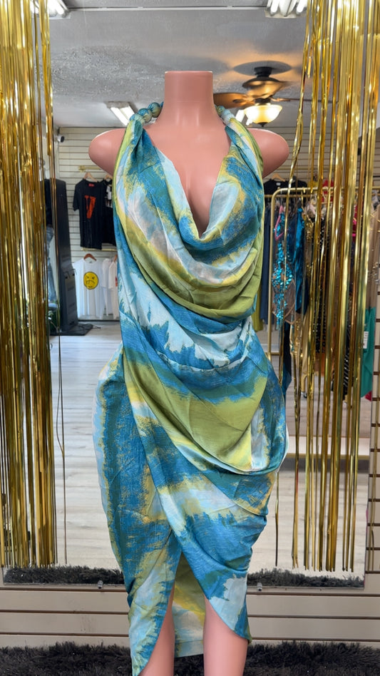 Ocean Breeze Draped Maxi Dress